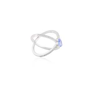 18K Pear Cut Criss Cross Sapphire Statement <b>Ring</b> for Women-Vermeil Plated White <b>Gold</b> - Product Image 4