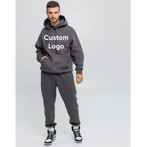 Grey <b>Oversized</b> Hoodie & <b>Jogger</b> Set. Fleece Two Piece Sweatsuit. Custom Logo Streetwear Tracksuit. Private Label Manufacturer - Product Image 1