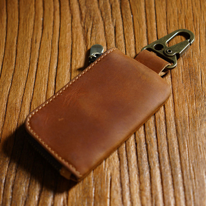 Porte-clés en cuir véritable avec fermeture éclair et mousqueton, porte-clés minimaliste pour la protection des clés de voiture - Product Image 3