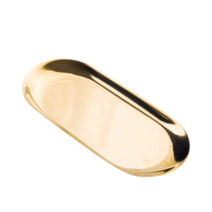 Juego de 2 bandejas de servir doradas, ovaladas, de acero inoxidable, decorativas, para guardar toallas y organizar joyas, modernas. - Product Image 2
