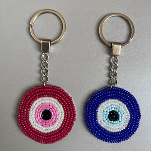 Llavero de cuentas redondo, amuleto para bolso, colgante azul y rojo, con bordado personalizado, hecho a mano, ojo turco, de cuentas de vidrio - Product Image 1