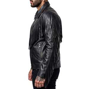 Servicio OEM, Chaquetas de Hombre con Flecos de Diseño Personalizado para Adultos, Mejor Venta, Chaqueta de Flecos de Cuero Vacuno 100% Genuino con Diseño Personalizado - Product Image 3