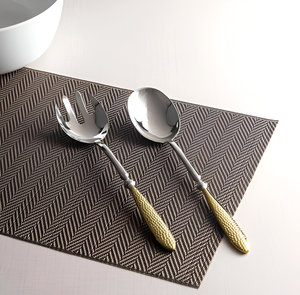 Premium Silver <b>Gold</b> Set Of 2 Golden <b>Serving</b> <b>Spoon</b> And Fork 18/10 - Product Image 2