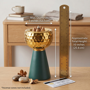 Luxury Hammered Metal <b>Incense</b> Burner Set, Gold & Silver With Matte Green Base Arabic <b>Cone</b> Holder For Home Decor & Aromatherapy - Product Image 6