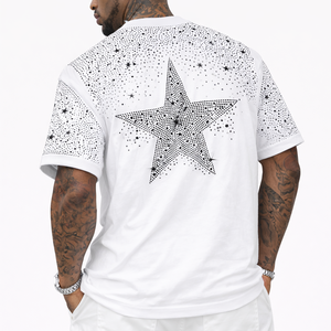 Camiseta Blanca de Lujo para Hombre con Gráfico de Estrella de Diamantes de Imitación, Oversize de Algodón, Estilo Urbano, con Cristales, Moda, Marca Privada OEM USA - Product Image 5