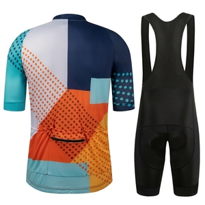 Conjunto de Jersey de Ciclismo con Estampado Geométrico Colorido, Jersey de Manga Larga y Culotte Negro para Mujer, Secado Rápido, 100% Poliéster - Product Image 2