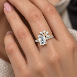 แหวนเพชรทรงมรกตเพาะเลี้ยงในห้องปฏิบัติการ ทองคำแท้ 14K 18K ประดับเพชรทรงมาร์คีส์แบบคลัสเตอร์ 5.10 กะรัต DEF VVS รับรองโดย IGI แหวนวาเลนไทน์ รับผลิตแบบ OEM ODM - Product Image 2