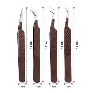 Juego de Pinzas Profesionales de Acero Inoxidable para Extensión de Pestañas, 4 Piezas, con Puntas Rectas, Curvas, Angulares y de 45 Grados - Product Image 1