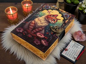 <b>Herb</b> Heritage Handmade Gothic Magic Cat Leather Grimoire Journal | Vintage Sewing Bound <b>Witchcraft</b> Pagan Diary Wiccan Blank - Product Image 5