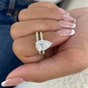 Ensemble de bagues de mariage en or massif 14 carats avec diamant de 2,02 carats taille poire, couleur D, pureté VS2, cultivé en laboratoire, certifié IGI, pour femme, cadeau de fiançailles et de promesse - Product Image 5