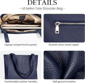 Bolso de Hombro Elegante y a la Moda, Bolso de Mano al por Mayor, OEM Personalizado, Bolso Tote de Cuero Vacuno Genuino para Mujer - Product Image 4