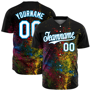 Maillots de baseball haut de gamme avec chemises en mesh de qualité supérieure et maillot à col en V avec boutons sur le devant, manches courtes, noir - Product Image 1