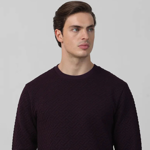 Pull en tricot à col rond pour homme, couleur unie, coupe classique, décontracté, à porter en automne, violet foncé, manches longues - Product Image 3