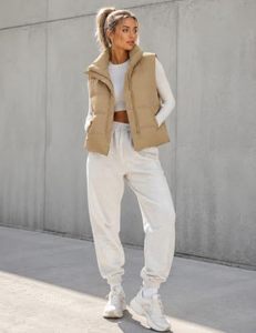 Custom <b>Women's</b> <b>Beige</b> Puffer Vest High Stand Collar Full Zip Padded Bodywarmer Outerwear Sleeveless Winter <b>Jacket</b> Factory OEM - Product Image 5