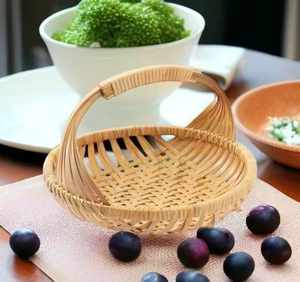 Cesta Redonda de Bambú Ecowoodies con Asa, Florero Artesanal para Mesa, Decoración para Regalo, Diseño Contemporáneo - Product Image 3