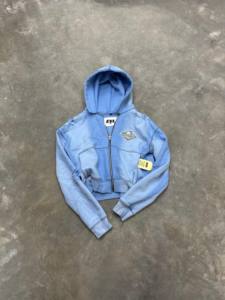 เสื้อฮู้ดครอปสีฟ้าอ่อนแบบซิป ผ้าฝ้ายเฟรนช์เทอร์รี่ทรงโอเวอร์ไซส์ สวมใส่สบายๆ สำหรับฤดูใบไม้ร่วง ดีไซน์โลโก้ด้านหน้า - Product Image 1