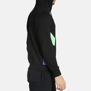 Sweat à capuche colorblock noir, vert fluo et violet pour homme avec poche kangourou – Vêtements en gros OEM ODM - Product Image 2