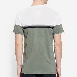 T-shirt à manches courtes pour homme, col rond, coupe classique, en maille décontractée, avec empiècements contrastants vert, blanc et gris, best-seller, fabriqué au Pakistan - Product Image 4
