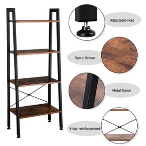 Scaffale a 4 livelli in acciaio stile industriale rustico, a forma di scala, per bagno, soggiorno, librerie e scaffalature portaoggetti - Product Image 5