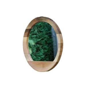 Miroir mural ovale en bois massif fait main avec étagère, miroir de vanité en bois naturel, miroir suspendu pour salle de bain, entrée, décoration intérieure, art - Product Image 6