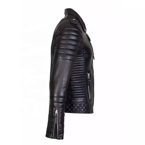 Men Quilted Biker <b>Leather</b> <b>Jacket</b> Lambskin Ribbed Sleeve Motorcycle <b>Jacket</b> Slim Fit OEM Custom Manufacturer Streetwear - Product Image 2