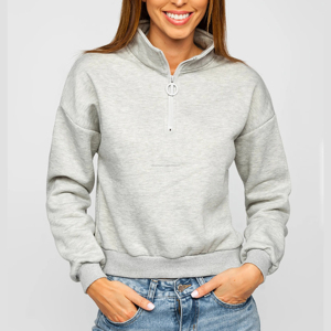 Sudadera de cuello alto de estilo único con media cremallera para mujer, Sudadera con capucha de manga larga, sudadera de Color sólido con cremallera para mujer - Product Image 2
