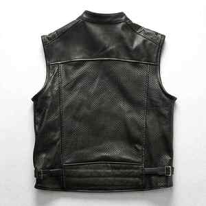<b>Men's</b> High Quality Leather <b>Vest</b> Custom Logo Genuine Leather Waistcoat Breathable Windproof Lightweight Autumn Winter Outdoor - Product Image 3