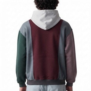 Sweat-shirt à capuche zippé uni pour homme, coupe droite, avec poches en polaire, style décontracté pour l'automne, manches classiques, tricot patchwork personnalisé - Product Image 5