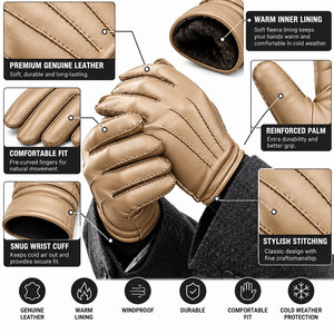 ถุงมือหนังหน้าหนาวขายดี หนังแกะแท้นุ่มสบาย ดีไซน์มืออาชีพ - Product Image 5