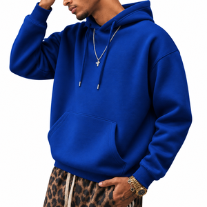 Sudadera con Capucha para Hombre, Color Azul Rey, Corte Holgado, Estilo Informal, Tejido de Punto, Diseño con Bolsillos, para Otoño - Product Image 4