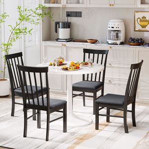 Sedie da pranzo imbottite in stile rustico (set di 4) - Struttura in legno di gomma nero e grigio, rivestimento in tessuto - Product Image 2
