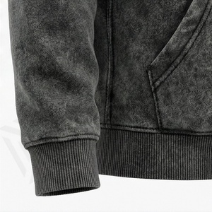 Sweat à capuche oversize pour homme, délavé à l'acide, style vintage, en molleton bouclette épais, zippé, couleur unie, streetwear d'hiver, couleur personnalisable - Product Image 6