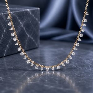 14K Yellow Gold Round Cut Moissanite <b>Necklace</b> for Women Fine Jewelry Wholesale OEM ODM Custom Manufacturer Luxury Gift - Product Image 1