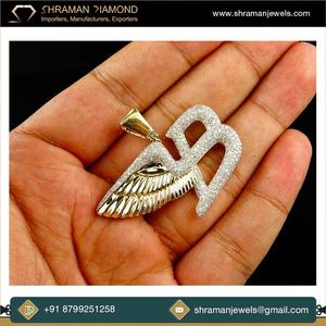 SHRAMAN DIAMOND Colgante Fino de Plata de Ley 925 con Moissanita y Letra Inicial B Personalizada, Chapado en Rodio, Estilo Hip Hop para Hombre - Product Image 2