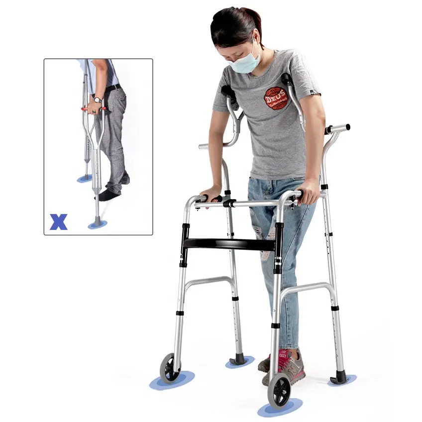 Ältere Rehabilitation Walker Home Aluminium legierung Steh rahmen mit Rädern Rehabilitation Hilfs ausrüstung Achsel Krücken