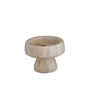 Bol en pierre de travertin naturel artisanal avec base en bois massif, bol à fruits de qualité supérieure, centre de table décoratif pour un intérieur moderne - Product Image 1