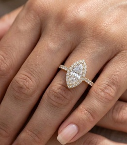 Bague Halo Coupe Marquise Couleur E Certifiée IGI Or Jaune 10K 3.42CT Diamant de Laboratoire Clarté VS1 Bague de Fiançailles et de Mariage - Product Image 2
