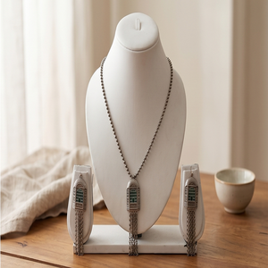DIVYORO Women's Classic Adjustable Length Heritage Lattice Pendant Necklace Set with Hanging <b>Chains</b> - Product Image 2