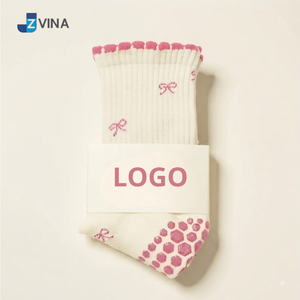 Chaussettes courtes pour femmes JZVINA en coton antidérapantes avec motif nœud jacquard tricoté pour usage quotidien printemps - Product Image 1