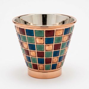 Portavelas de Cobre Hecho a Mano de 14 cm con Diseño de Pavón Meena Grid, Auténtico Diseño Meenakari para Decoración del Hogar, Hoteles, Bodas, Regalos de Mesa - Product Image 1