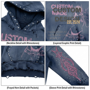 Ensemble de survêtement homme personnalisé avec broderie, strass et motifs graphiques, comprenant un sweat à capuche court à double couche et un pantalon de survêtement délavé à l'acide - Product Image 5