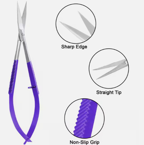 Ciseaux de microchirurgie ophtalmique en acier inoxydable courbé et aiguisé Castroviejo, manche enduit de couleur violette, précision chirurgicale - Product Image 4