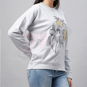 Sweat-shirt à col rond pour femme, imprimé floral, décontracté, manches longues, pull-over, 100% coton, tricoté, respirant, imprimé sur le devant - Product Image 4