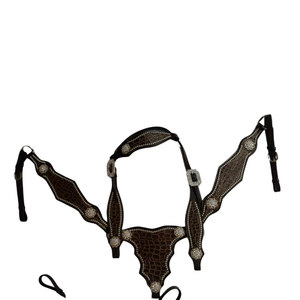 Ensemble de harnais et de peignoir en cuir véritable 100% avec strass, qualité supérieure, pour l'équitation, l'entraînement et les concours. - Product Image 3