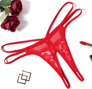 Slip Sexy in Pizzo Rosso con Cinturino, Mutandine Trasparenti a Vita Bassa Traspiranti per Donna - Product Image 6