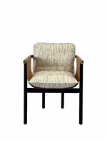 Fauteuil de salle à manger en cuir de qualité supérieure Ferly avec coussin en tissu et pieds en chêne massif noir pour hôtel