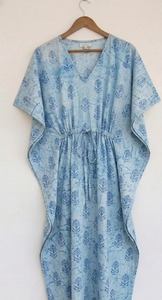 Vestido Kaftán Informal Hecho a Mano en India, 100% Algodón, para Mujer, Estilo Boho, para la Playa, Estampado a Mano, Holgado, Étnico, para el Verano - Product Image 5