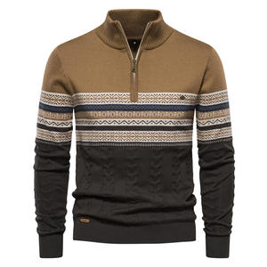 <b>Men's</b> Knitted Half Zip <b>Sweater</b> Long Sleeve Striped Color Blocked Stand Collar Casual Sportswear <b>Men</b> Quarter Zip Golf Sweatshirt - Product Image 5
