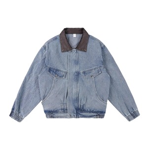 Chaqueta Bomber de Trabajo Holgada Estilo Vintage con Lavado Ácido, 100% Algodón, Estilo Retro, Cuello Camisero Personalizado, Streetwear con Cremallera, Primavera - Product Image 3