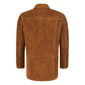 Brown Suede Leather <b>Men's</b> Stand Collar Embroidered Autumn Casual Outdoor Workwear Button Front <b>Utility</b> Pocket Leather <b>Jacket</b> - Product Image 3